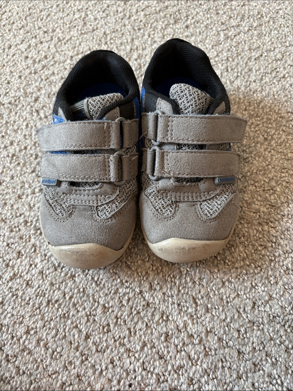 pediped Gray Suede & Mesh Kids Sneakers with Double Hook-and-Loop Straps